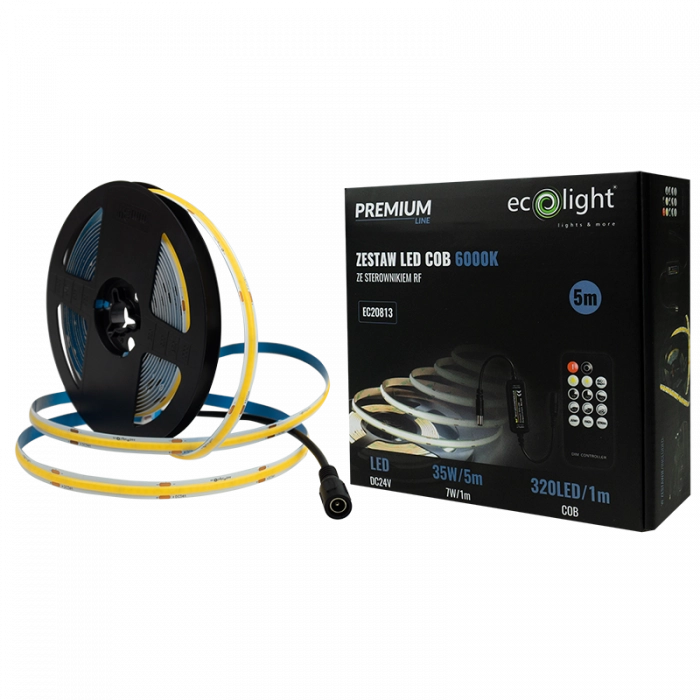 Kit Striscia LED COB 24V IP20 6000K 5m dimmerabile Ecolight