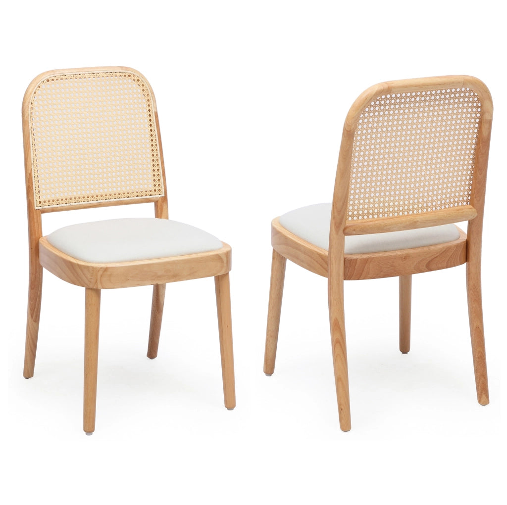 Set di 2 sedie da pranzo in legno massello e rattan