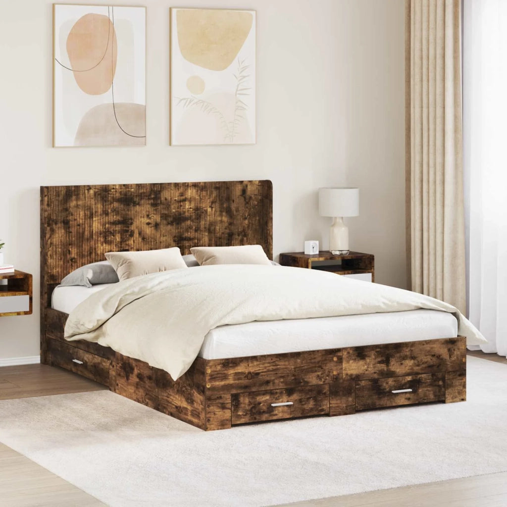 Struttura del letto con stoccaggio e testata Rovere Fumo 3414105