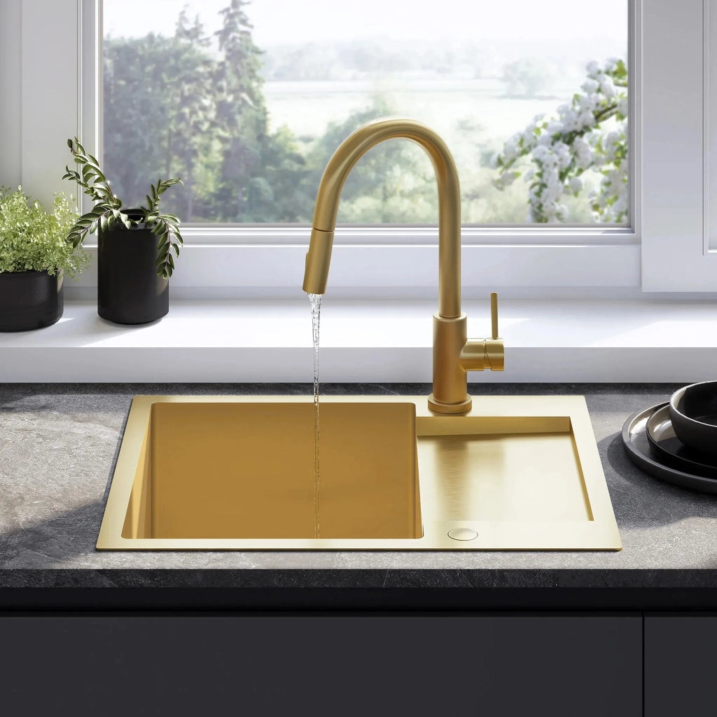 Lavello In Acciaio Paul Brush Gold con rubinetto da cucina