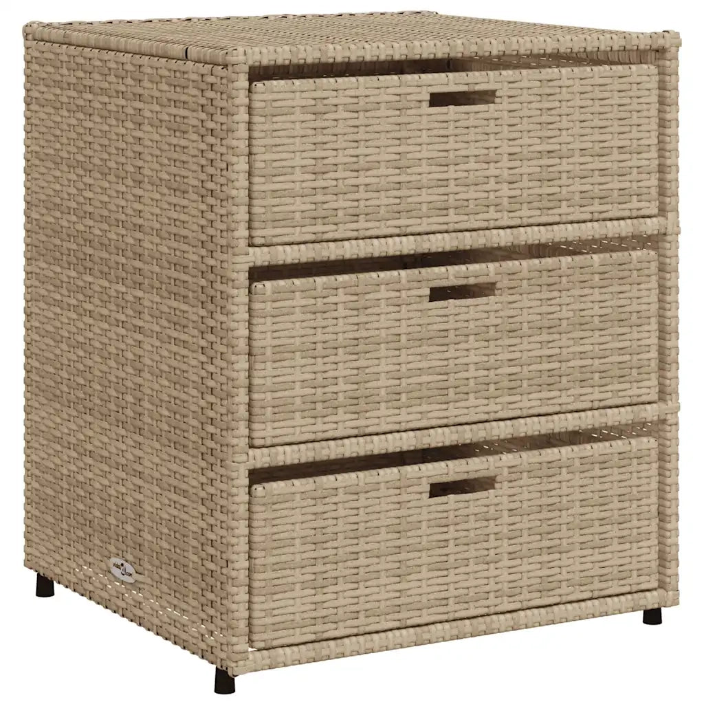 Mobile contenitore da giardino arredo esterno con 3 cassetti 55 x 59 x 69 cm resina intrecciata beige 02_0047431