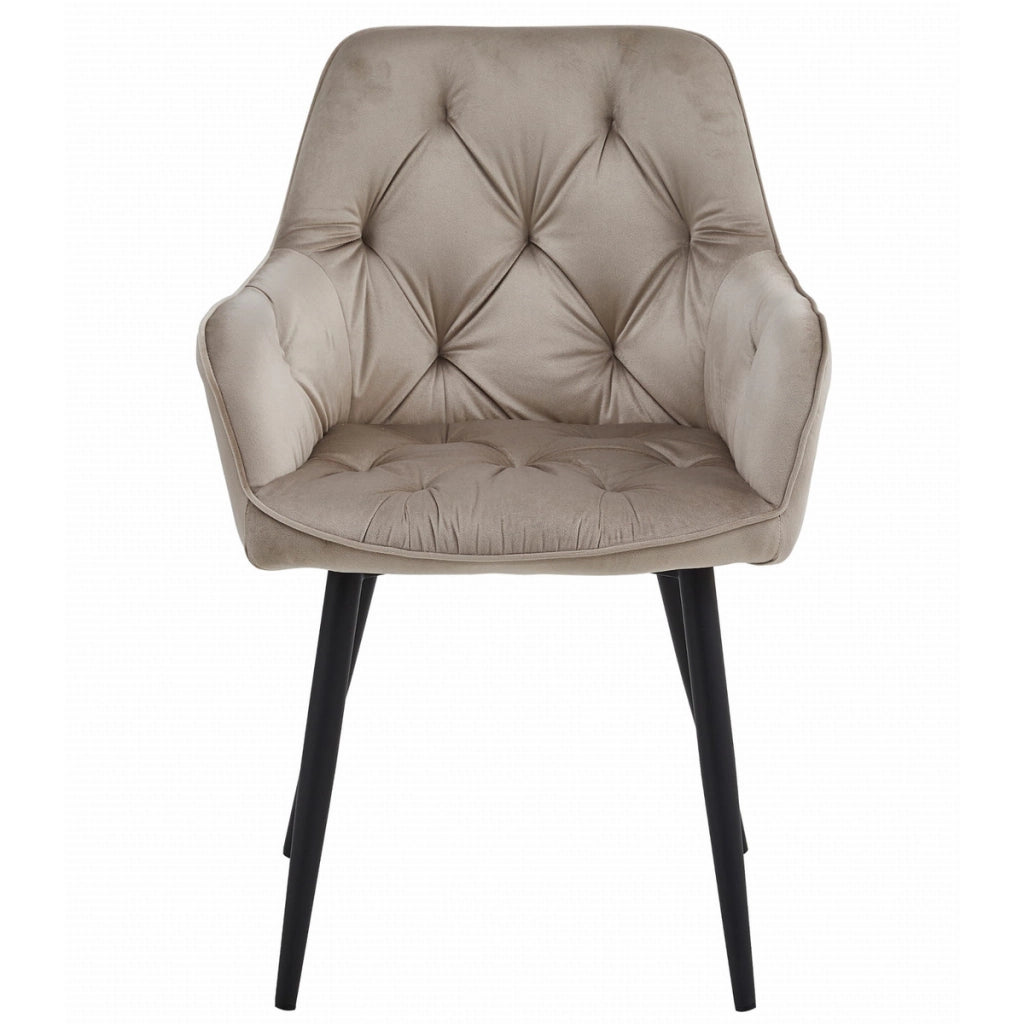 Sedia Jork Velvet con braccioli in velluto beige e gambe nere