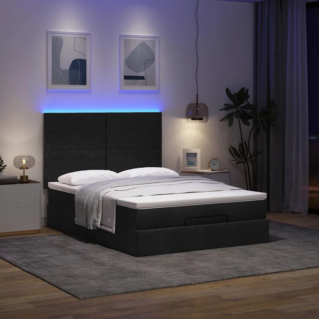 Struttura Letto Pouf con Materasso Nero 140x190 cm in Tessuto 3313922
