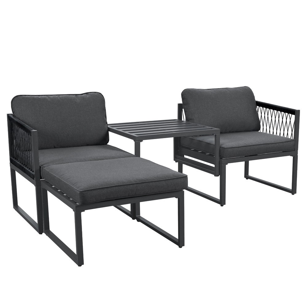 Set da giardino lounge - Zephmum- 2 poltrone + 2 pouf, regolabile, per interni/esterni