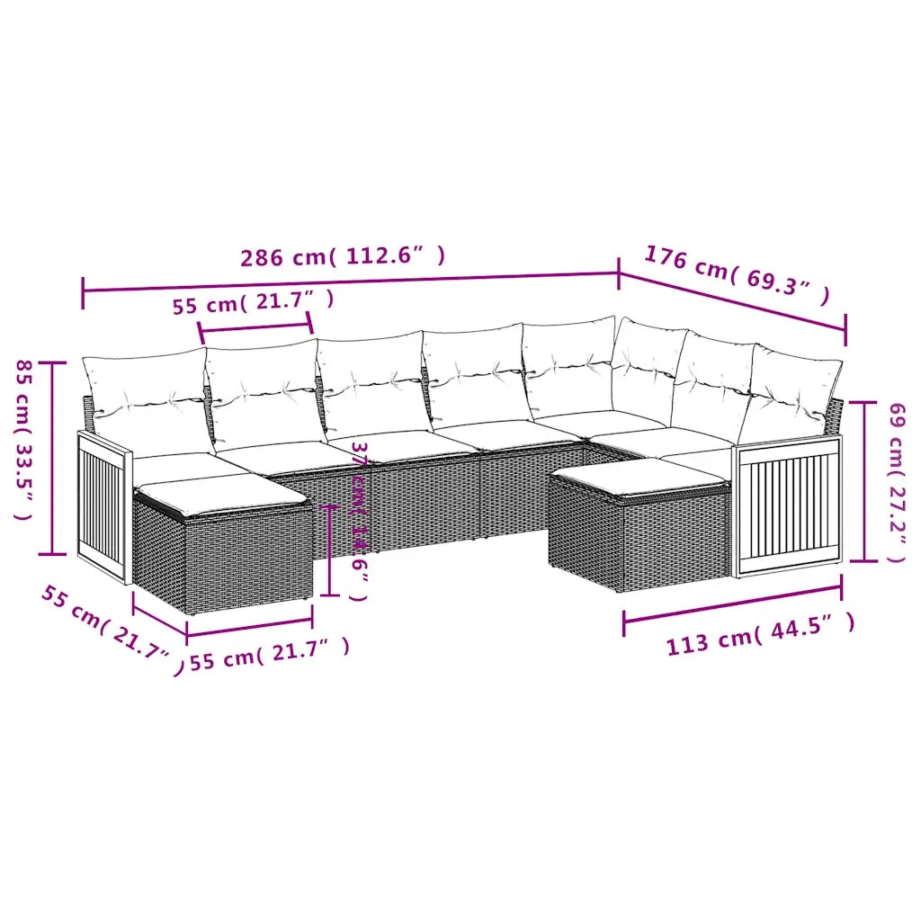 Set Divani da Giardino 9 pz con Cuscini Grigio in Polyrattan 3228224