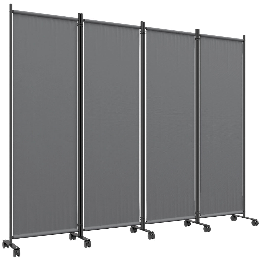 Paravento da Esterno e Interno a 4 Pannelli Pieghevole con Ruote, 221x50x172cm, Grigio Scuro