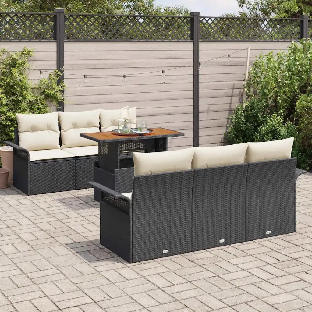 Set Divano da Giardino con cuscino 7 pcs Nero e crema 3349277