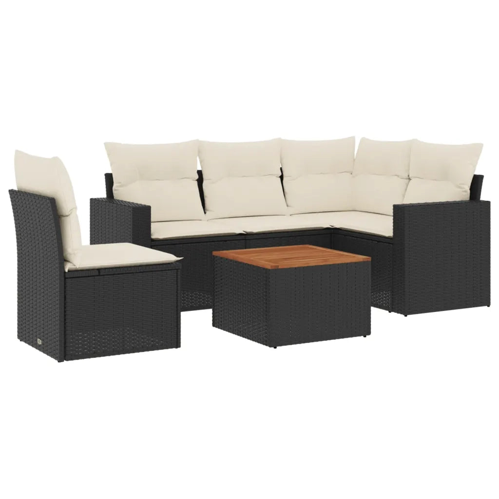 Set Divano da Giardino 6 pz con Cuscini Nero in Polyrattan 3256455