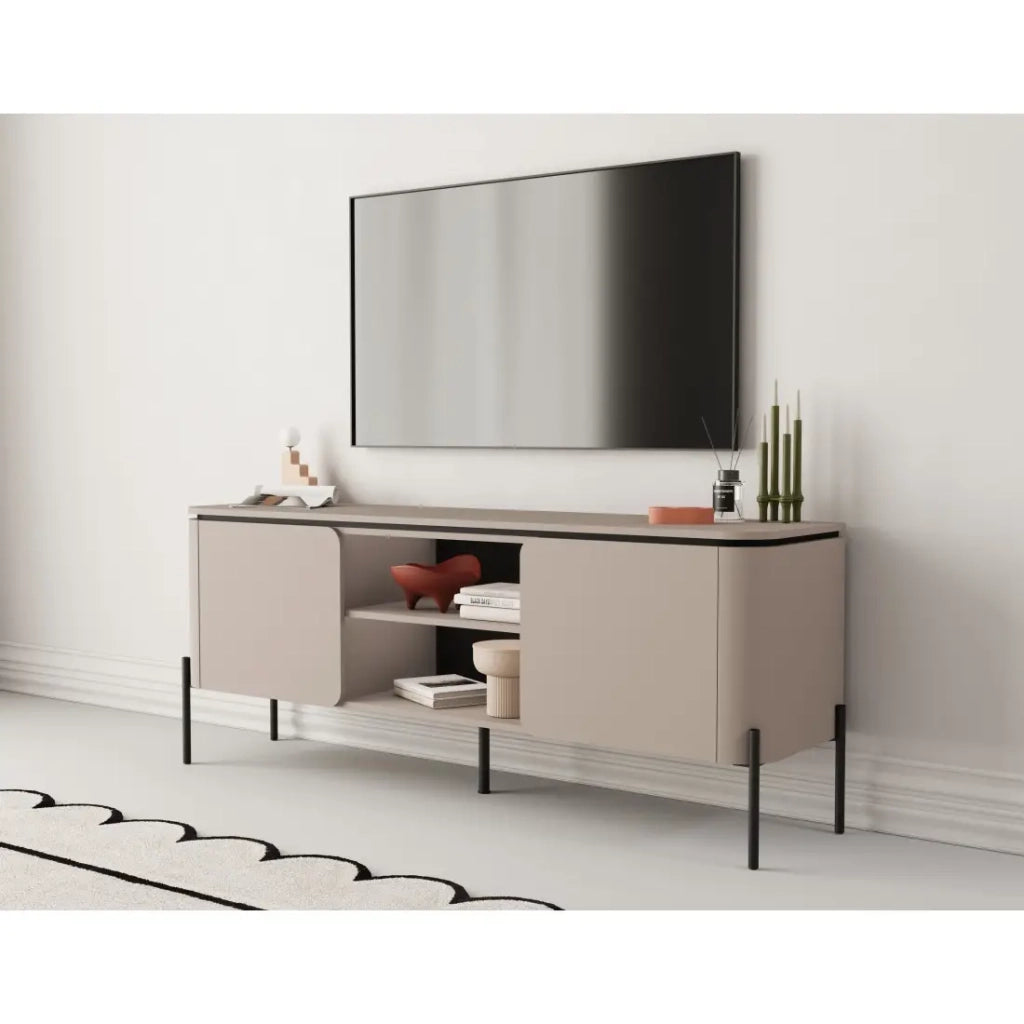 Mobile TV BELLA 2 porte – Finitura Congo opaco – Design arrotondato e piedi in metallo nero