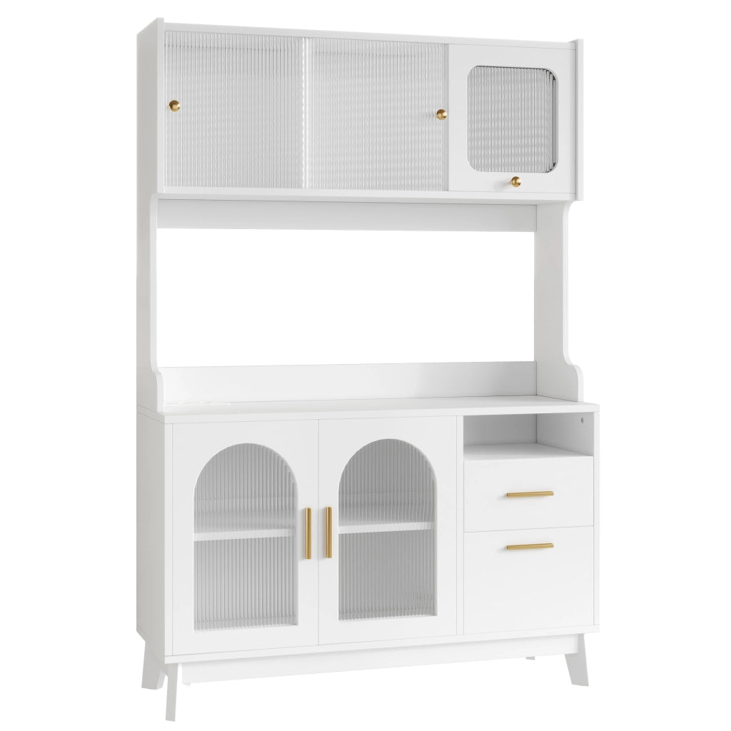 Credenza alta da sala da pranzo 120×40×178 cm, con ampio spazio contenitivo, prese integrate e porte USB, bianco