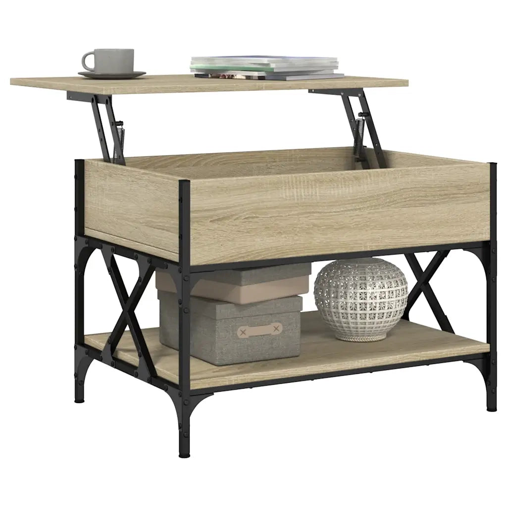 Tavolino Salotto Rovere Sonoma 70x50x50 cm Multistrato Metallo 845352