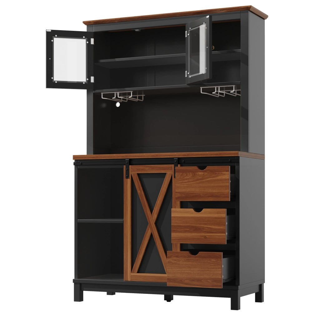 Armadio da cucina 104x40x180 cm con LED e ripiani regolabili in MDF; metallo e vetro nero