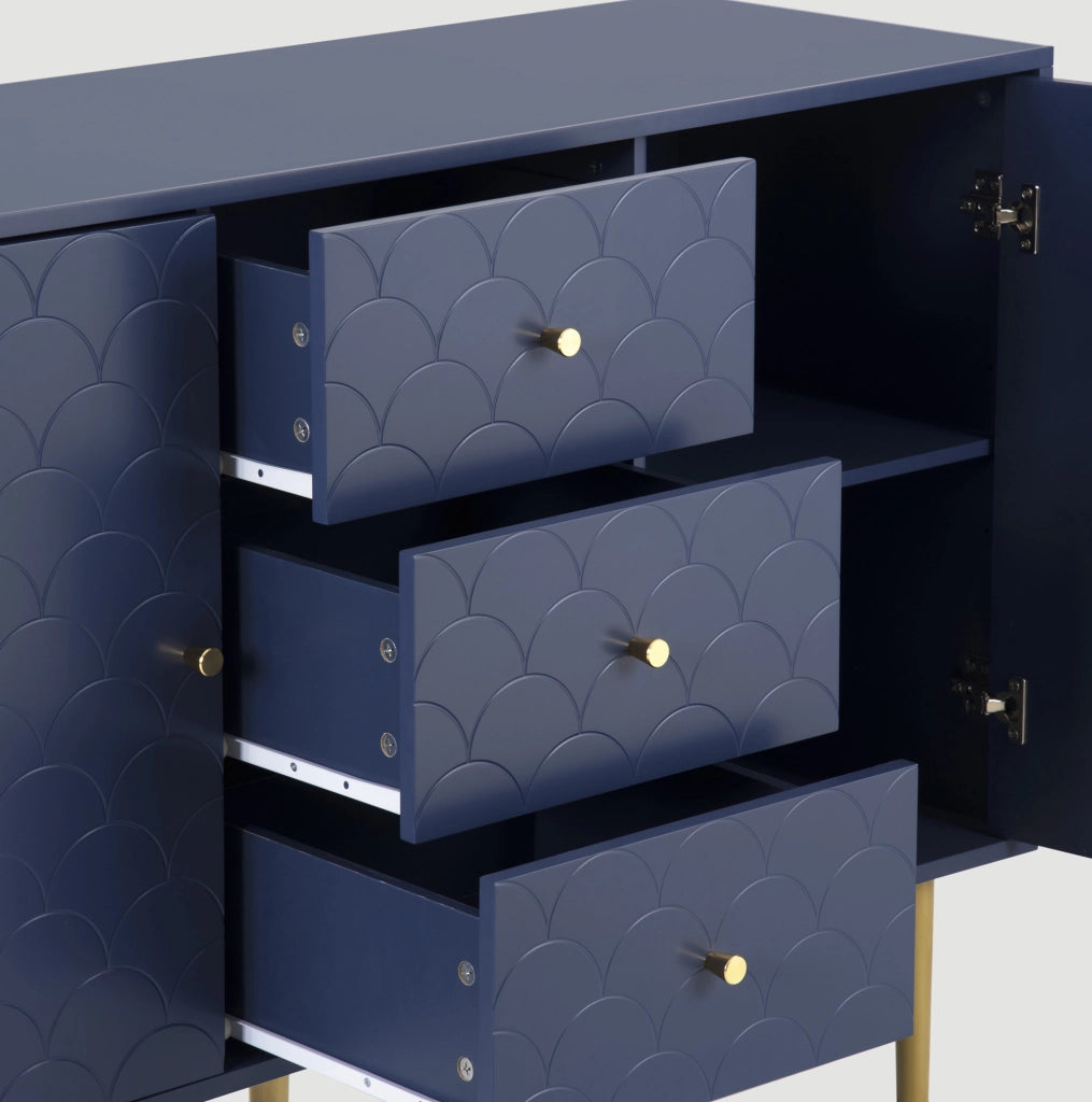 Credenza con 2 ante e 3 cassetti 120x40x83 cm in truciolare e metallo; blu navy