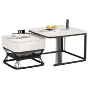 TAVOLINO Set da 2 pezzi 70x70x45 cm + 50x50x40 cm Bianco/Nero effetto marmo