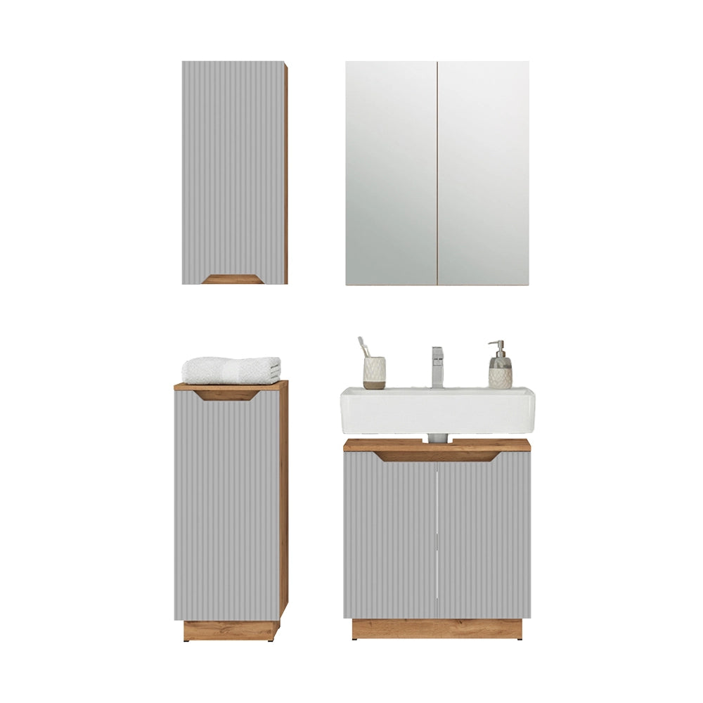 Vicco Set di mobili da bagno Rovere/grigio a righe 4 parti
