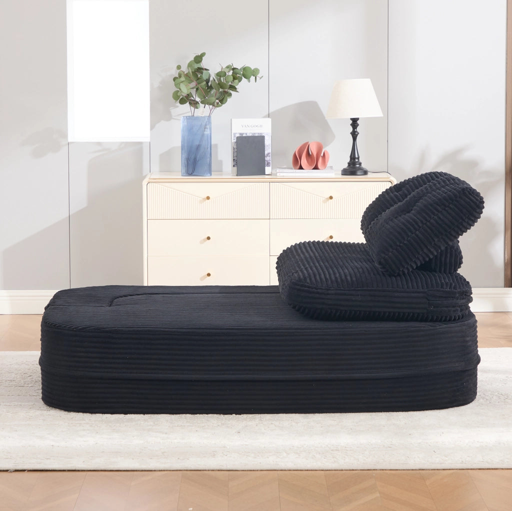 Poltrona letto 2 in 1 in velluto a coste nero con portabicchieri
