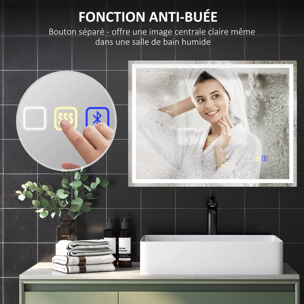 Specchio Bagno LED Bluetooth 60x80cm ¨C Xylo ¨C Antiappannamento Luce Regolabile Touch Argento