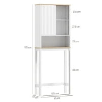 Mobile Sopra WC con Porta a Doghe, Scomparti e Ripiano Regolabile, 65x25x170 cm, Bianco