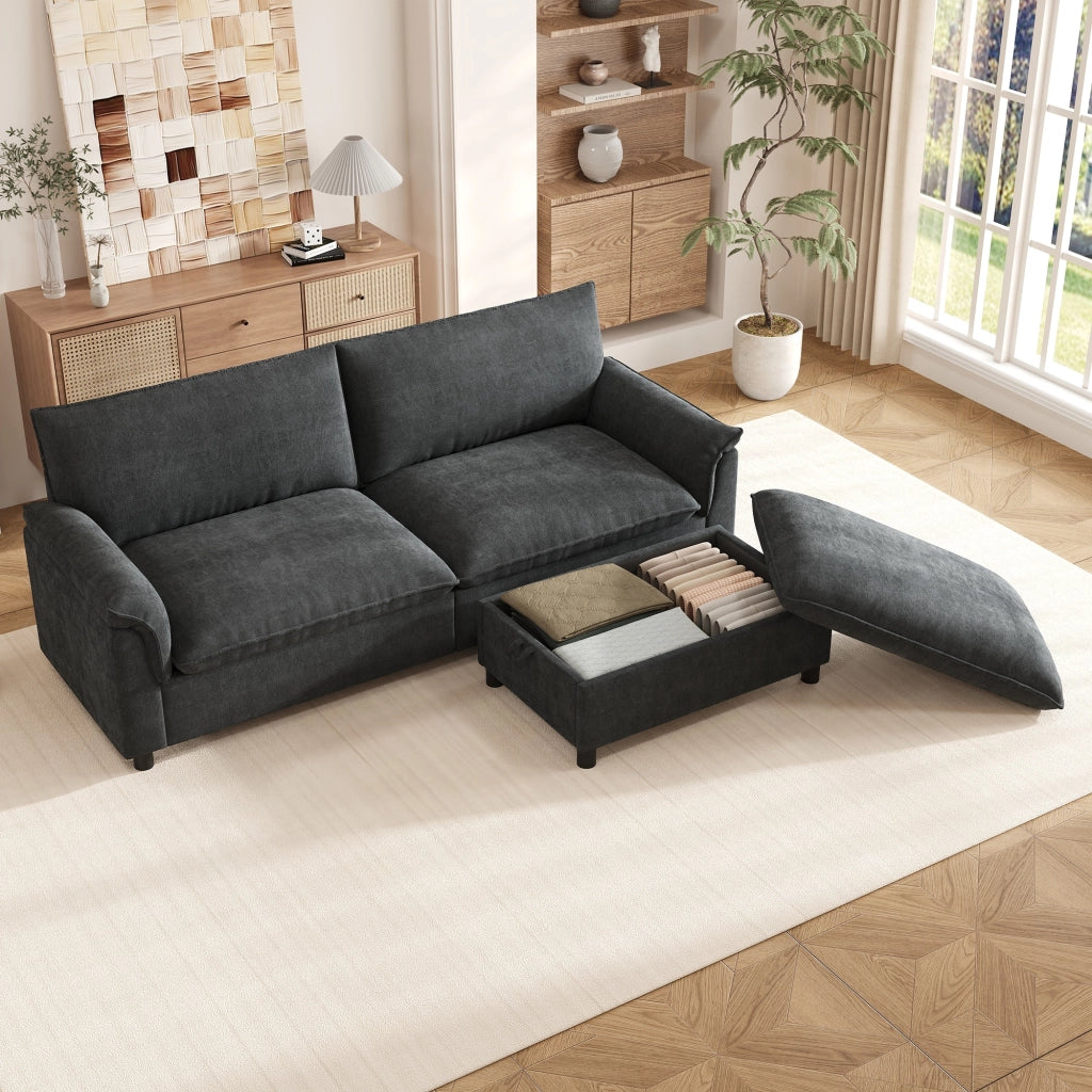 Divano componibile, divano ad angolo, cuscini extra large e confortevoli, con poggiapiedi rimovibile, nero