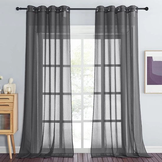 Set di tende a lino - Ventilazione e privacy - Set da 2 - 100% Poliestere - 140x245 cm