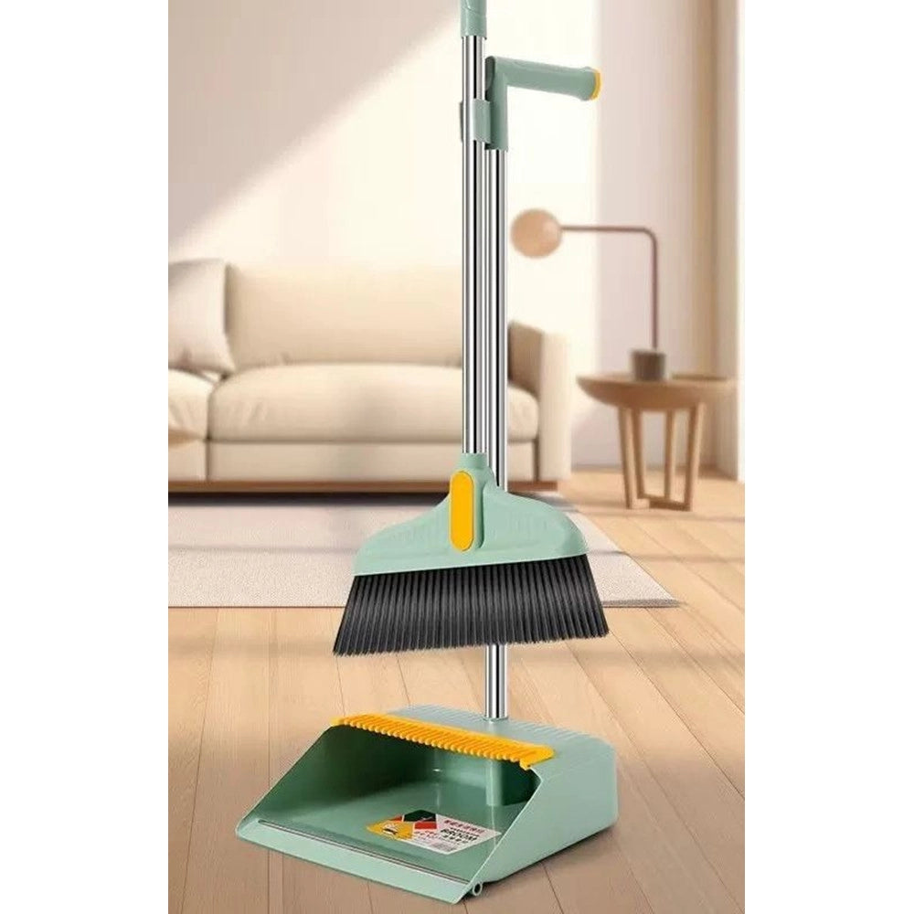 Trade Shop - Set Combinato Di Scopa + Paletta Con Denti 2 In 1 Con Manici In Acciaio Per Pulizia Casa -