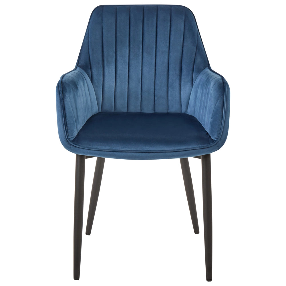 Set di 2 sedie da pranzo Braccioli in velluto blu Gambe in metallo Nero Retro Glam