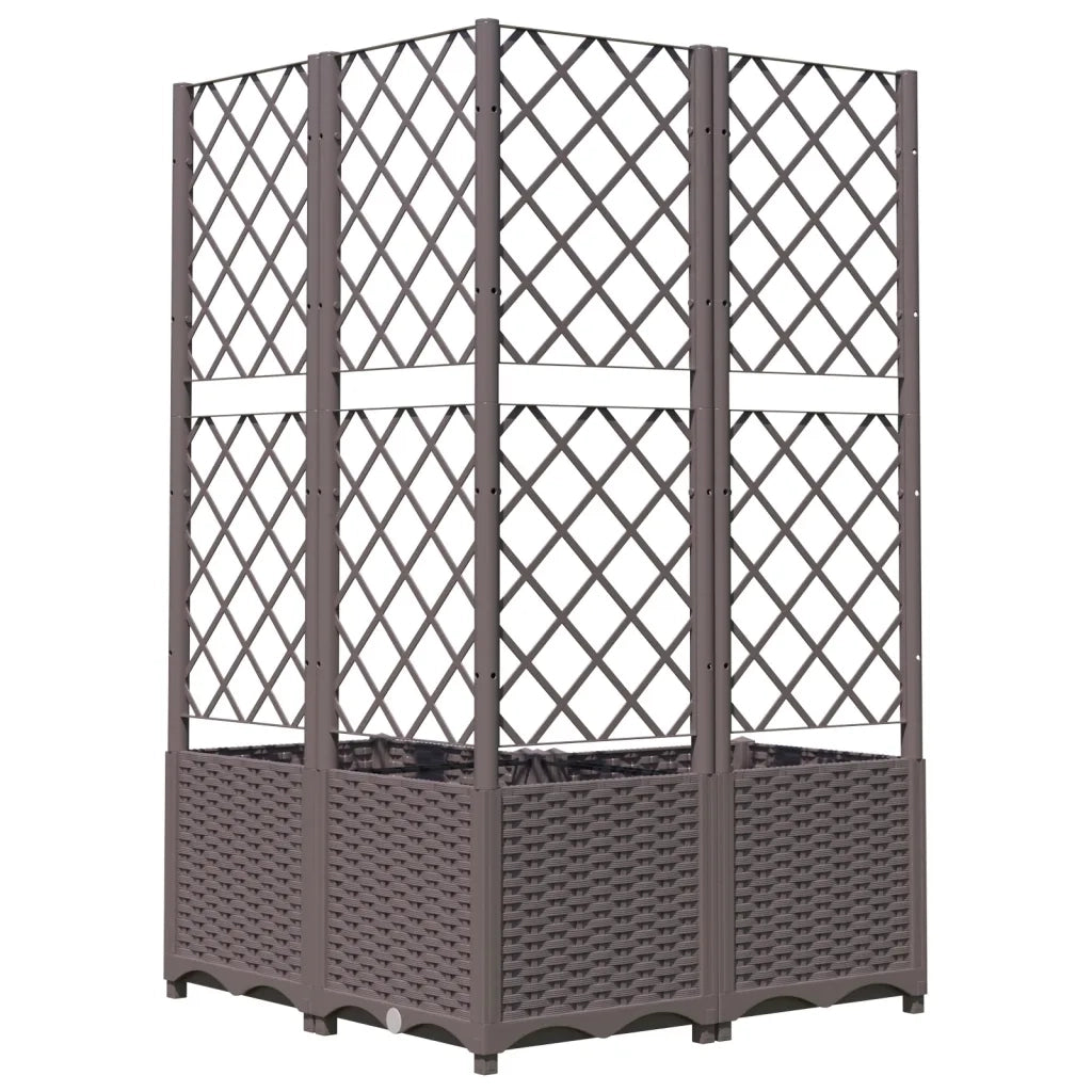 Fioriera | Cassetta per fiori | Vaso da Giardino con Graticcio Marrone 80x80x136 cm in PP