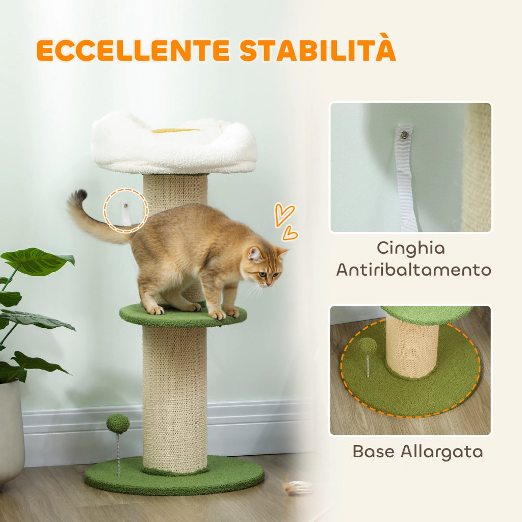 Tiragraffi per Gatti con Palo Sisal e Lettino a Fiore ¨C Zephmum ¨C Verde, 92 cm
