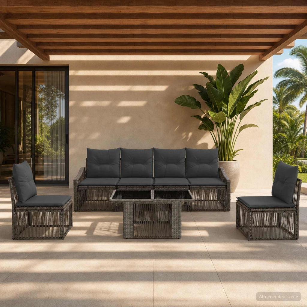 Set Divano da Giardino 7 pz Grigio e Grigio Scuro polyrattan 3437231