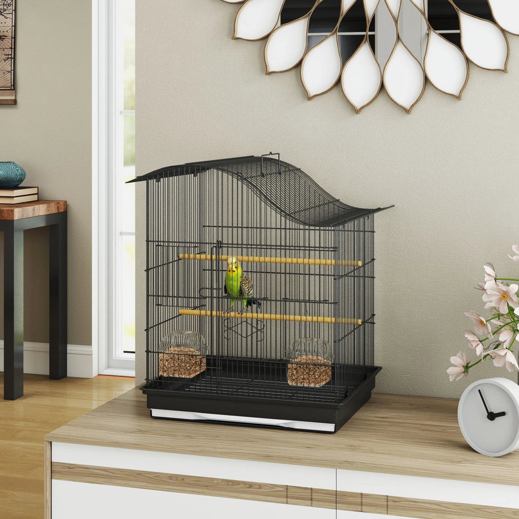 Gabbia per Uccelli 4 Porte con Ciotole e Posatoi ¨C zephmum ¨C Nero 47.5x36x54.5 cm