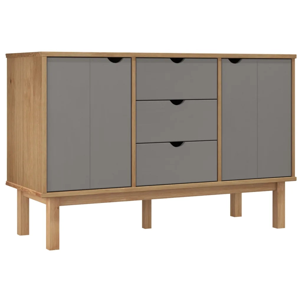 Credenza Marrone e Grigia 113,5x43x73 cm Legno Massello di Pino cod mxl 24422