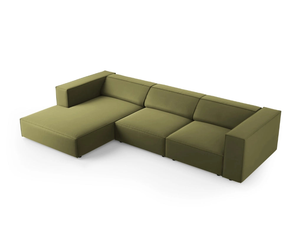 Cosmopolitan Design - Divano angolare sinistro "Arendal" 4 posti in velluto verde chiaro 