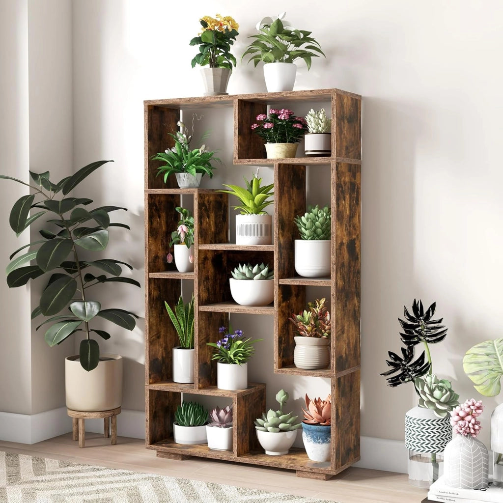 Libreria Geometrica 120 cm, Scaffale per Libri con Ripiani Aperti, Scaffale da Esposizione Moderno con Kit Anti-ribaltamento, Ideale per Casa Ufficio o Soggiorno (Marrone)