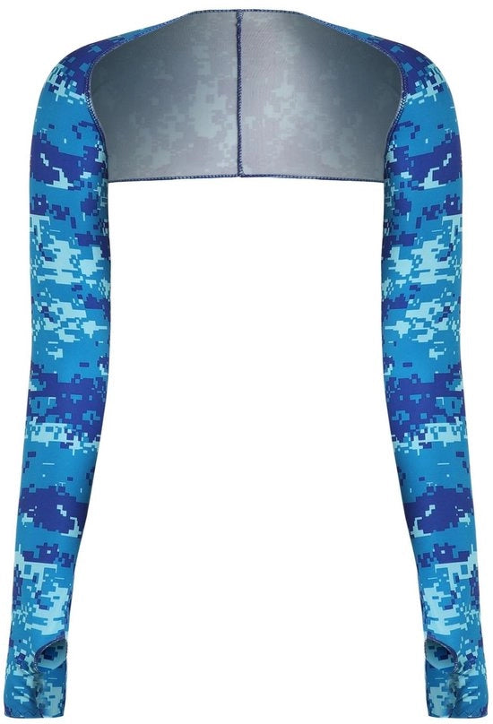 Schiene per donne raffreddante con manica a manica con aperture per le dita, comoda e respirabile, anti-UV, schiena per donne protettiva contro il caldo con ombrello - Blu mimetico