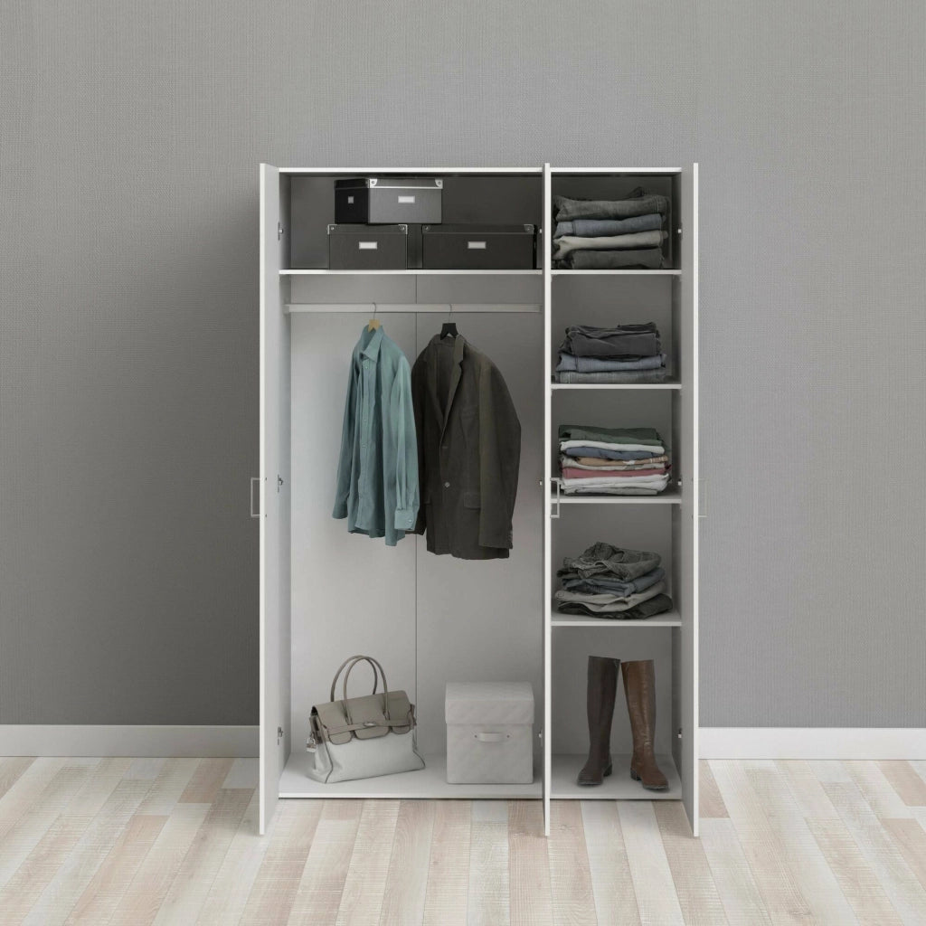 Armadio Camera da Letto Ruffano, Guardaroba 3 Ante Appendiabiti, 115x49 cm Bianco