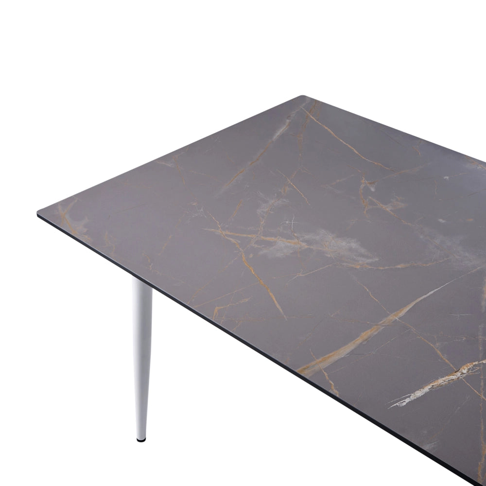 Tavolo da giardino con piano in HPL grigio scuro e struttura in alluminio bianco resistente ai raggi UV all'acqua per esterni, in stile moderno