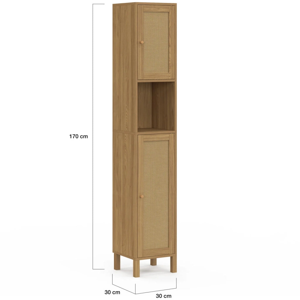 IDMarket - Mobile a colonna da bagno HANAE a 2 ante e 1 nicchia, effetto naturale intrecciato