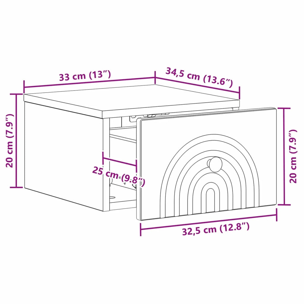 Mobiletto da notte a muro con cassetto Nero 33 x 34,5 x 20 cm 898087