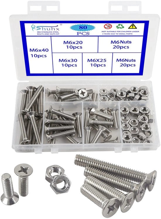 Set di viti in acciaio inossidabile 304 - 80 pezzi - M6x20/25/30/40mm - viti a testa cruciforme - viti - attrezzi per fissaggio e riparazione