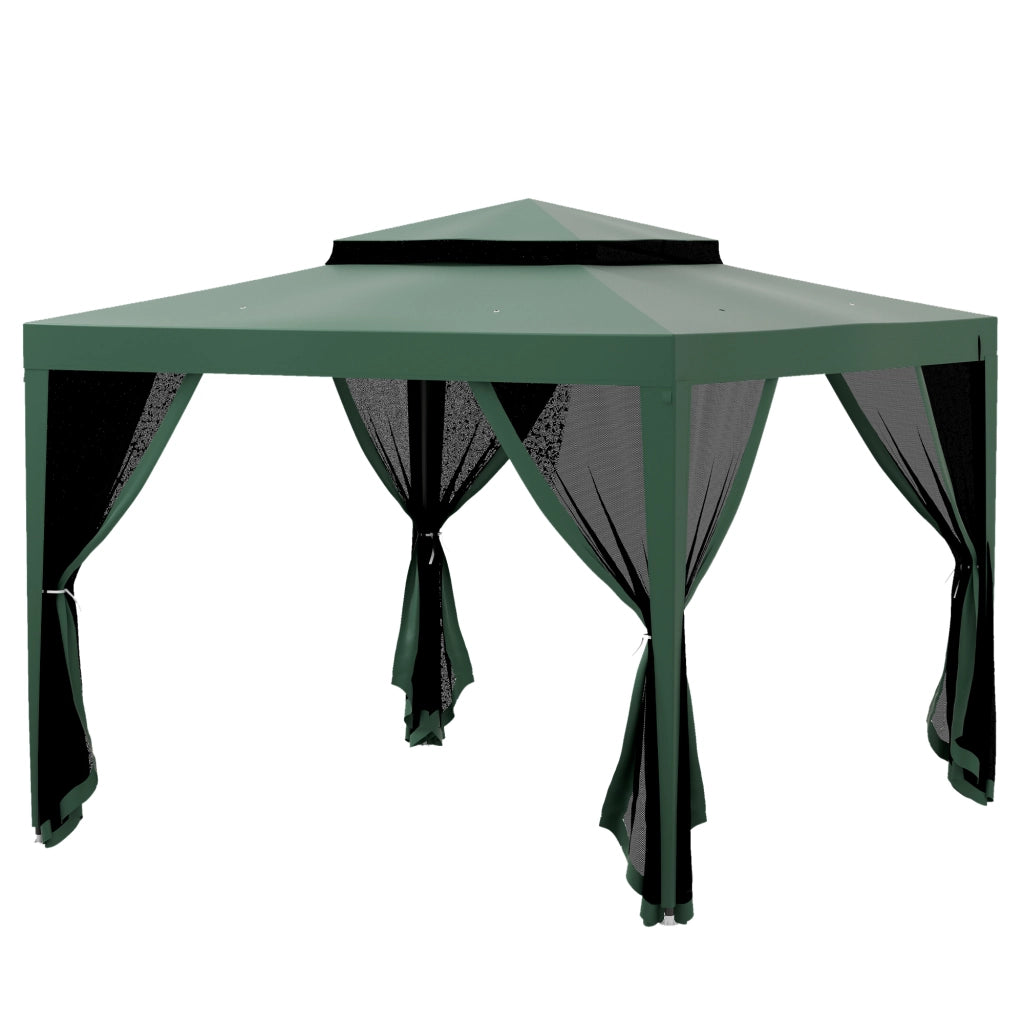 Gazebo da Giardino 3x3 m ¨C Zephmum ¨C Verde con 4 Mosquitiere e Tetto Doppio
