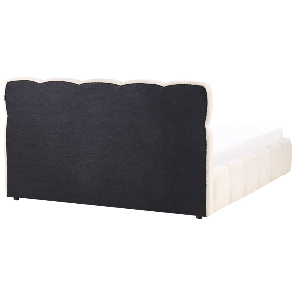 Letto matrimoniale imbottito con struttura a molle a sollevamento trapuntata 160 x 200 beige chiaro con contenitore a molle sollevabile