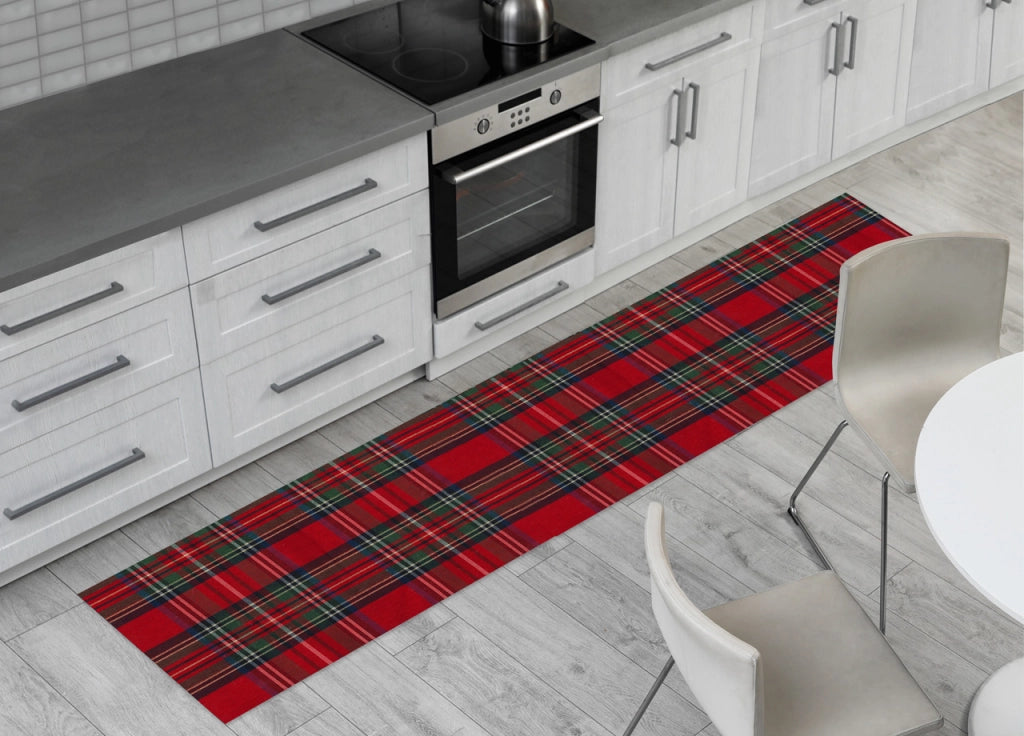 Tappeto Passatoia Con Retro Antiscivolo Disegno Natalina Lurex Tartan Scozzese Rosso - 50x115 - Natalina