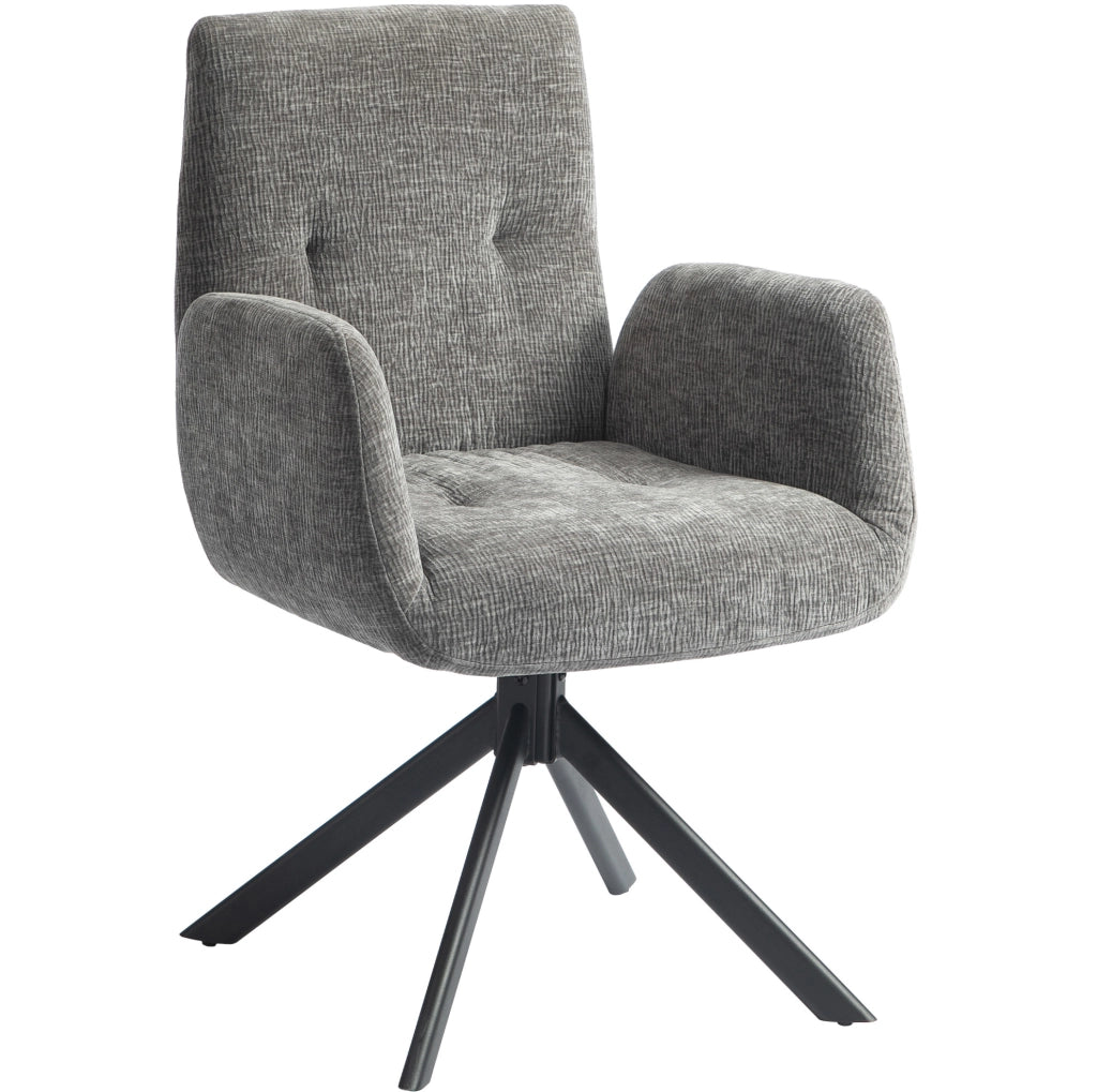 Poltrona girevole 360° con braccioli e gambe in acciaio grigio scuro