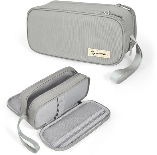 Etui per Pennarelli - Grande Etui con 3 Compartimenti, Penna, Borsa per Scuola e Ufficio, (Grigio chiaro)