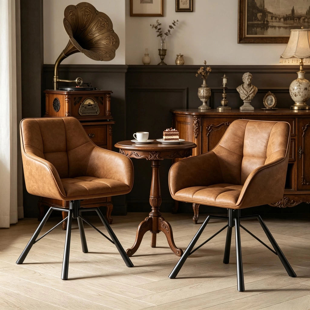 SEDIA girevole con braccioli 58,5x82,5x54,5 cm pelle sintetica marrone chiaro Set da 2 pezzi