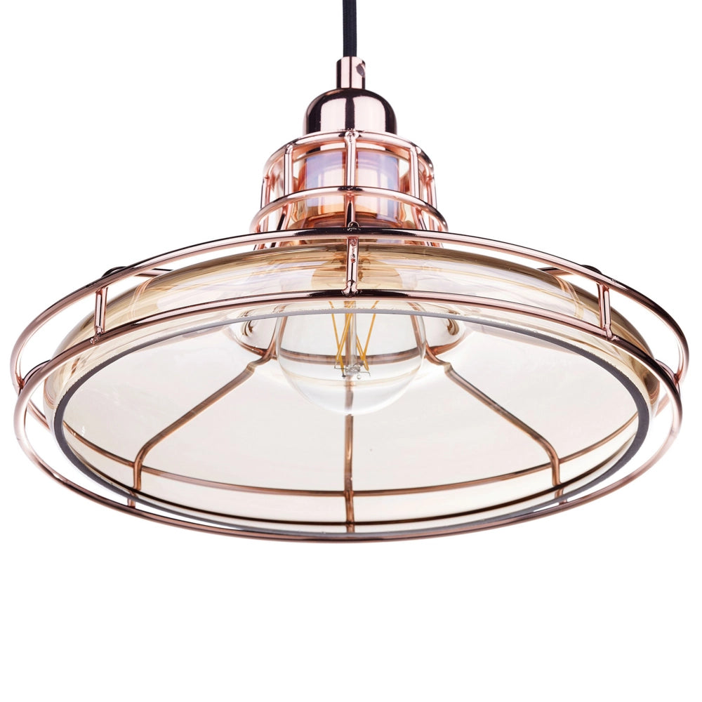 Lampada a Sospensione Gabbia in Rame Paralume in Vetro lampadario in Stile Vintage Antico