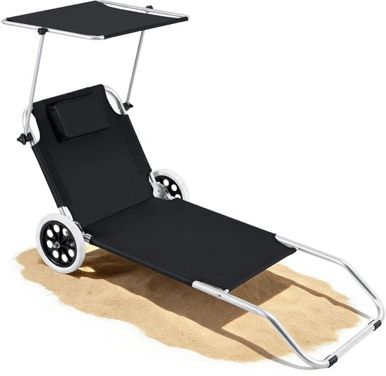 Ligbed Comfortevole con Supporto per la Testa e Ombrellone - Schienale Regolabile - Cuscino di Supporto Pieghevole e Portatile