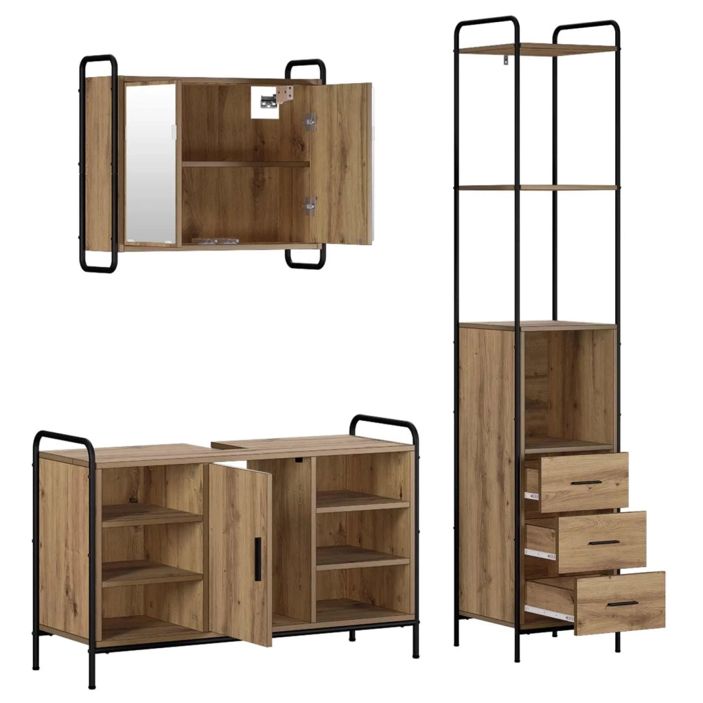 Set di Armadi da Bagno 3 pz Rovere Artigianale 3444590