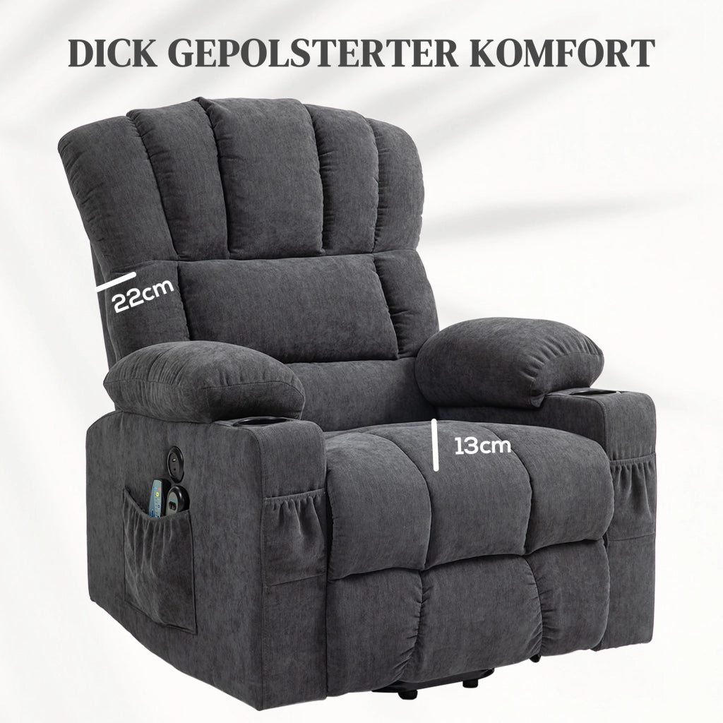 Poltrona relax elettrica alzapersona con massaggio riscaldamento e portabicchieri ¨C Xylo ¨C Grigio scuro