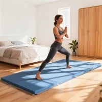 Tappetino fitness pieghevole in 4 con maniglie e rivestimento sintetico 240 x 120 x 5 cm Blu chiaro